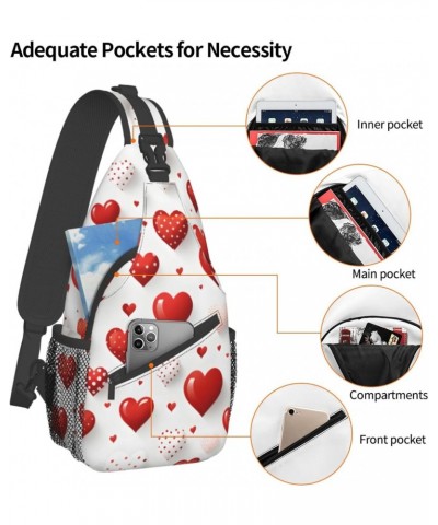 Red White Love Heart Crossbody Sling Bag for Men Women Sling Backpack Shoulder Bag Casual Hiking Daypack Chest Bag for Travel...