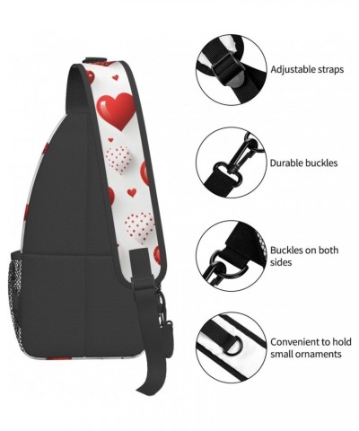 Red White Love Heart Crossbody Sling Bag for Men Women Sling Backpack Shoulder Bag Casual Hiking Daypack Chest Bag for Travel...