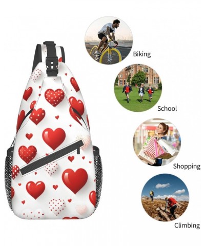 Red White Love Heart Crossbody Sling Bag for Men Women Sling Backpack Shoulder Bag Casual Hiking Daypack Chest Bag for Travel...