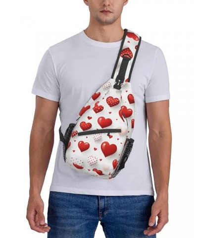 Red White Love Heart Crossbody Sling Bag for Men Women Sling Backpack Shoulder Bag Casual Hiking Daypack Chest Bag for Travel...