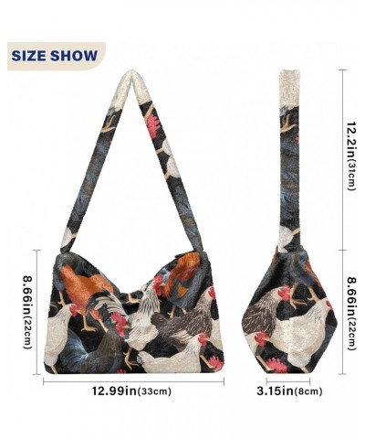 Hens Shoulder Tote Bags for Women Furry Crossbody bag Hobo Handbag Purses for Teen Girls University $10.08 Totes