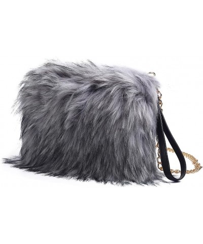 Evening Faux Fur Handbags for Women Furry Fluffy Fuzzy Bags Purse Crossbody Shoulder Strap Light Grey $19.46 Evening Bags