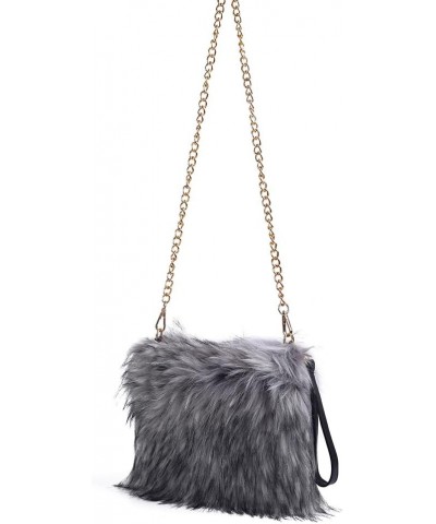 Evening Faux Fur Handbags for Women Furry Fluffy Fuzzy Bags Purse Crossbody Shoulder Strap Light Grey $19.46 Evening Bags