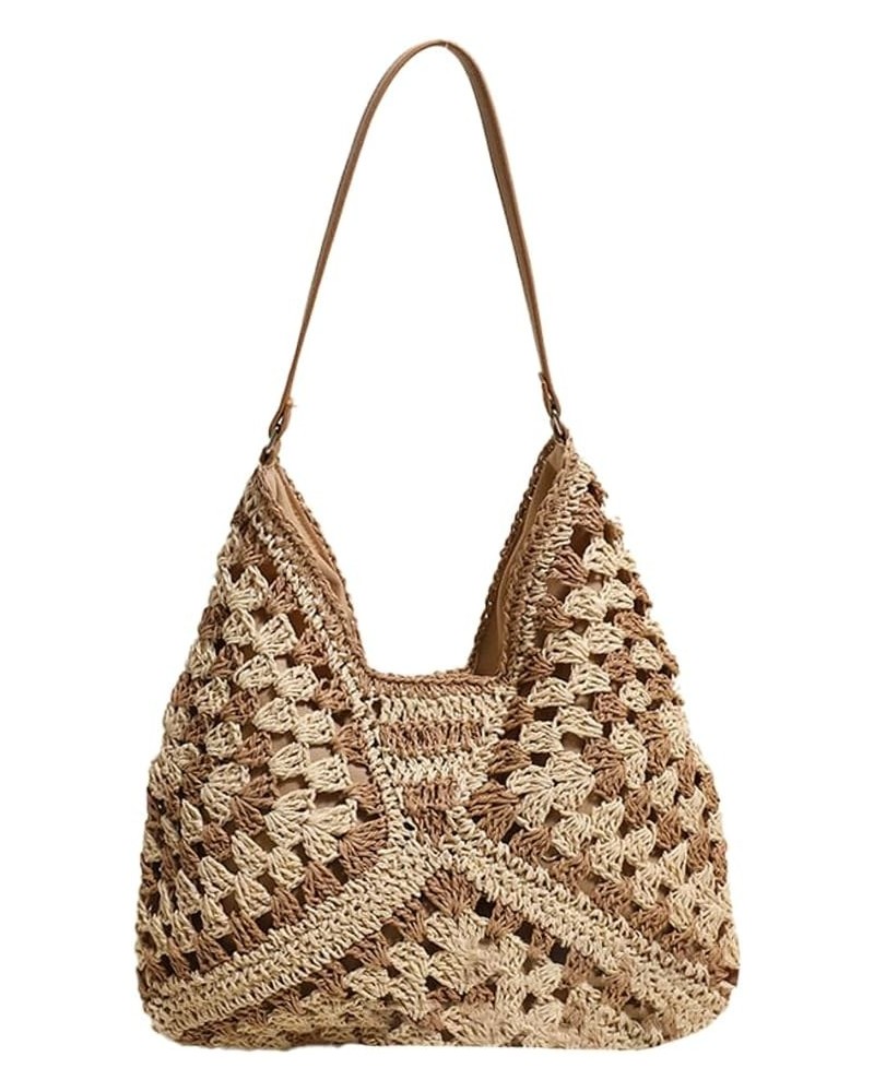 Straw Shoulder Bag for Women Vintage Hobo Bag Beach Handbag Fashion Tote Bag Everyday Bag Summer A Coffee $23.12 Totes