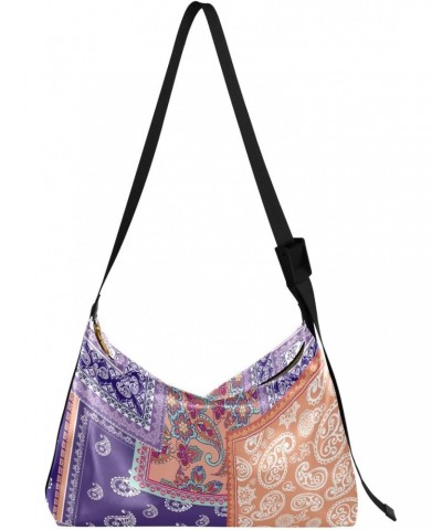 Boho Paisley Purple Crossbody Bag Hobo Handbag Purse Fashion PU Leather Shoulder Bags for Women $14.28 Hobo Bags