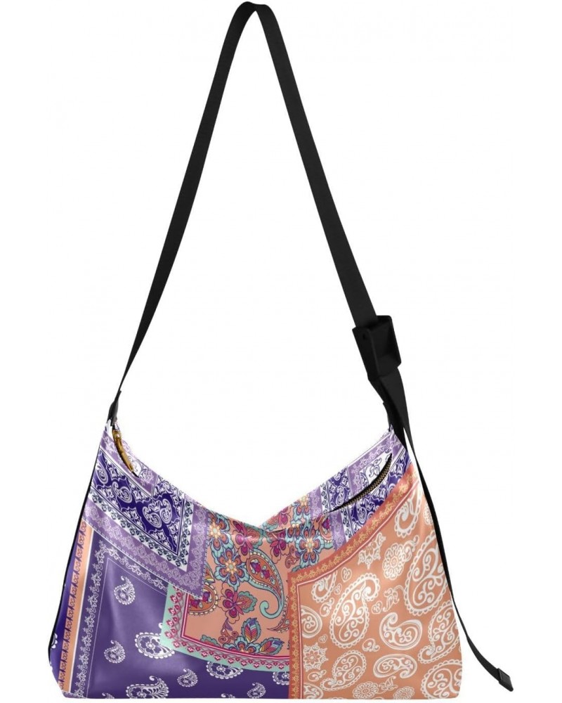 Boho Paisley Purple Crossbody Bag Hobo Handbag Purse Fashion PU Leather Shoulder Bags for Women $14.28 Hobo Bags