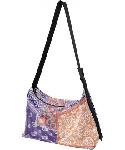 Boho Paisley Purple Crossbody Bag Hobo Handbag Purse Fashion PU Leather Shoulder Bags for Women $14.28 Hobo Bags