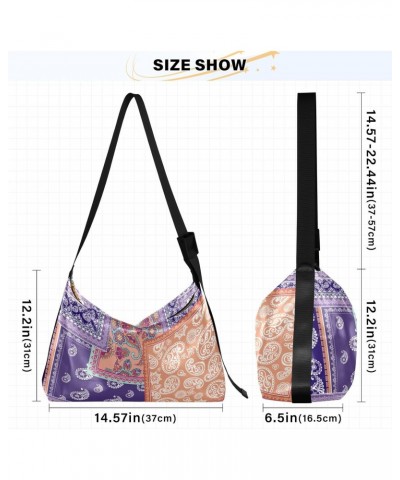 Boho Paisley Purple Crossbody Bag Hobo Handbag Purse Fashion PU Leather Shoulder Bags for Women $14.28 Hobo Bags