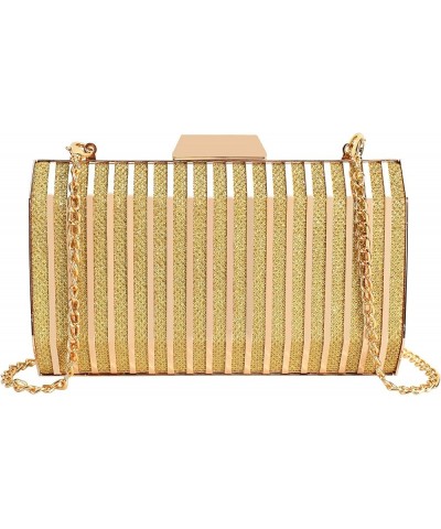 Women Metal Box Clutch Diamond Evening Handbag Mini Chain Shoulder Crossbody Purse B-gold $15.19 Evening Bags