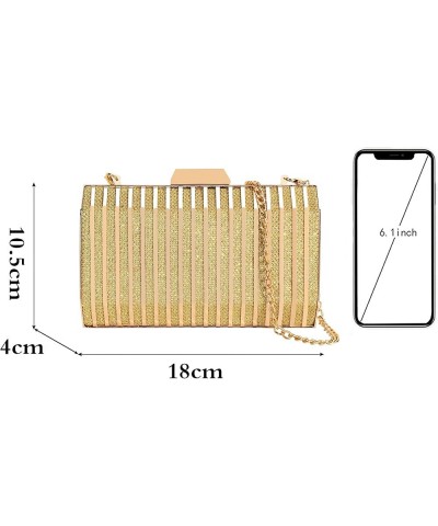 Women Metal Box Clutch Diamond Evening Handbag Mini Chain Shoulder Crossbody Purse B-gold $15.19 Evening Bags