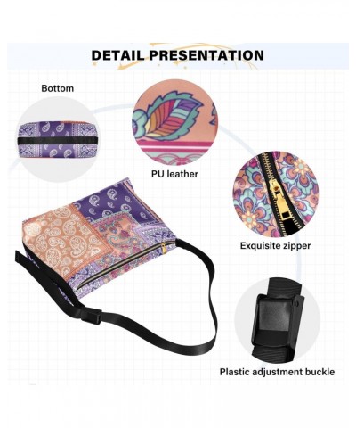 Boho Paisley Purple Crossbody Bag Hobo Handbag Purse Fashion PU Leather Shoulder Bags for Women $14.28 Hobo Bags