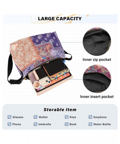 Boho Paisley Purple Crossbody Bag Hobo Handbag Purse Fashion PU Leather Shoulder Bags for Women $14.28 Hobo Bags