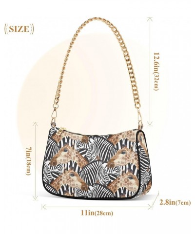 Zebra Giraffe Shoulder Bag for Women Clutch Shoulder Purse Chain Bag with Zipper Closure Women's Tote Hobo Handbags Shoulder ...