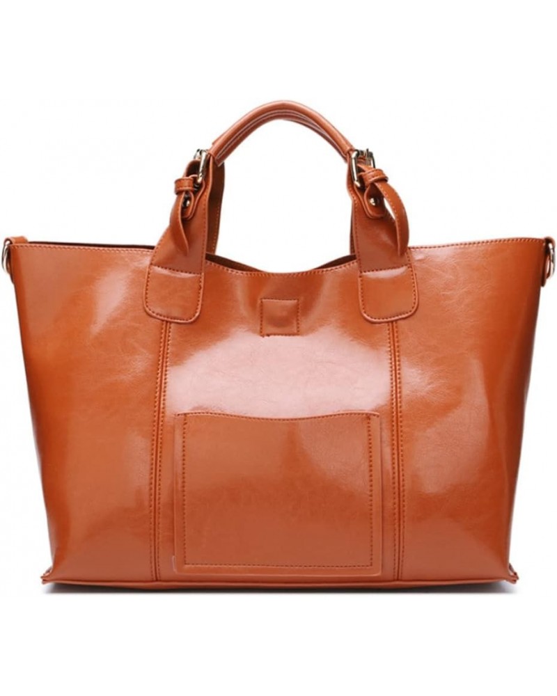 Women Big Tote Handbag Oil Wax Genuine Leather Shoulder Bag Work Satchel Purses Brown $64.98 Totes