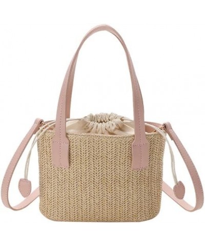 Women Small Straw Bag Mini Woven Bucket Bag Summer Beach Bag Fashion Crossbody Bag Top Handle Bag Shoulder Bag Handbag Pink $...