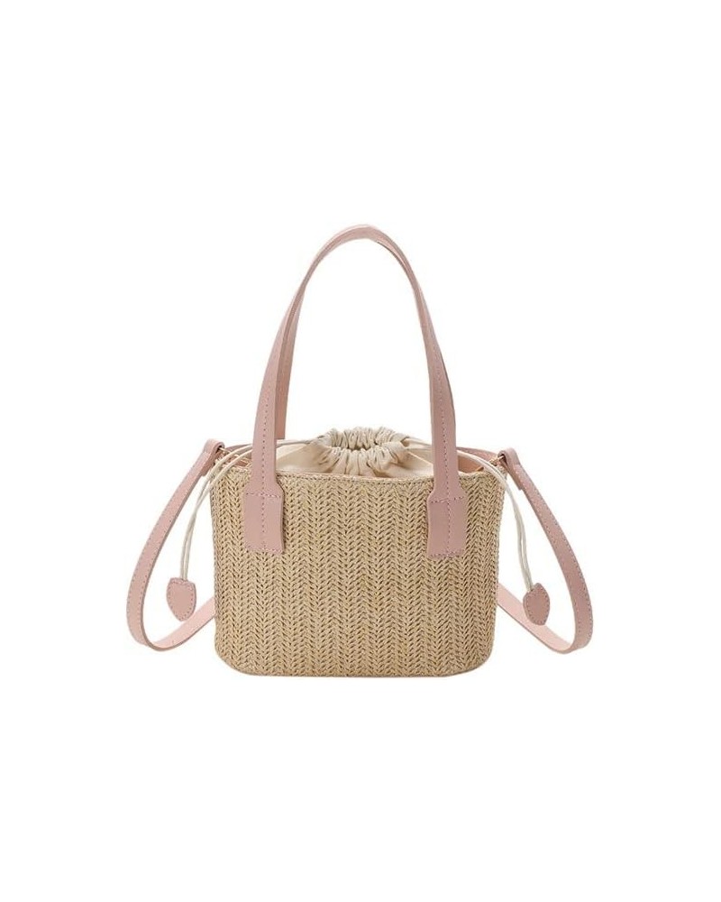 Women Small Straw Bag Mini Woven Bucket Bag Summer Beach Bag Fashion Crossbody Bag Top Handle Bag Shoulder Bag Handbag Pink $...