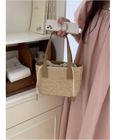 Women Small Straw Bag Mini Woven Bucket Bag Summer Beach Bag Fashion Crossbody Bag Top Handle Bag Shoulder Bag Handbag Pink $...