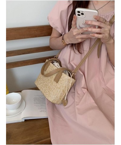 Women Small Straw Bag Mini Woven Bucket Bag Summer Beach Bag Fashion Crossbody Bag Top Handle Bag Shoulder Bag Handbag Pink $...