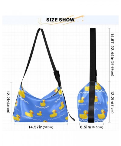 Rubber Duck Blue Hobo Shoulder Bag for Women Men PU Leather Crossbody Bag Slouchy Tote Handbags for Working Traveling Shoppin...