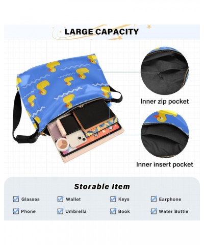 Rubber Duck Blue Hobo Shoulder Bag for Women Men PU Leather Crossbody Bag Slouchy Tote Handbags for Working Traveling Shoppin...