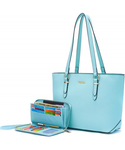 Purses for Women Faux Leather Medium Large Tote Satchel Shoulder Purse Handbag Wallet set Aiceblue $15.50 Totes