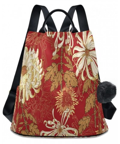 Japanese Golden Flower Large Women's Fashion Casual Backpack Purse Shoulder Travel Bag $23.59 Backpacks