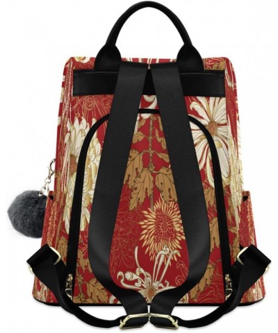 Japanese Golden Flower Large Women's Fashion Casual Backpack Purse Shoulder Travel Bag $23.59 Backpacks