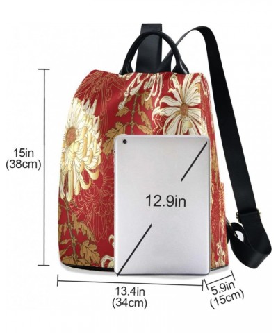 Japanese Golden Flower Large Women's Fashion Casual Backpack Purse Shoulder Travel Bag $23.59 Backpacks