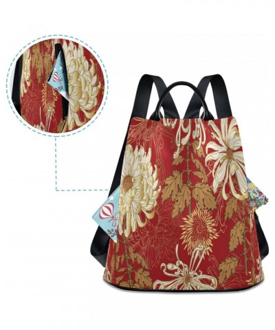 Japanese Golden Flower Large Women's Fashion Casual Backpack Purse Shoulder Travel Bag $23.59 Backpacks