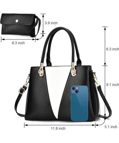 Womens Handbags Purse Top Handle Bags Stitching Leather Satchel Purse Set 2pcs Totes Shoulder Bag for Ladies Black $18.45 Han...