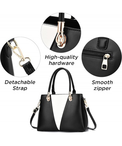 Womens Handbags Purse Top Handle Bags Stitching Leather Satchel Purse Set 2pcs Totes Shoulder Bag for Ladies Black $18.45 Han...