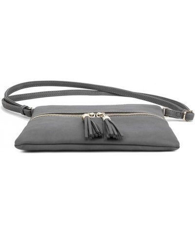 Lightweight Medium Crossbody Bag Shoulder Bag with Tassel and Zipper Pocket Grey $9.20 Crossbody Bags