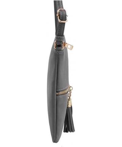 Lightweight Medium Crossbody Bag Shoulder Bag with Tassel and Zipper Pocket Grey $9.20 Crossbody Bags