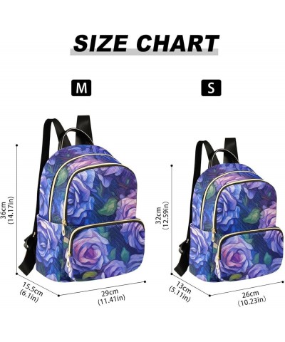 Medium Fashion Backpack for Women Purple Blue Roses Print Ladies Travel Daypack Aesthetic Shoulder Bag 11.4×6.1×14.1 IN $18.0...