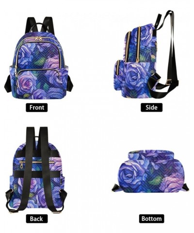 Medium Fashion Backpack for Women Purple Blue Roses Print Ladies Travel Daypack Aesthetic Shoulder Bag 11.4×6.1×14.1 IN $18.0...