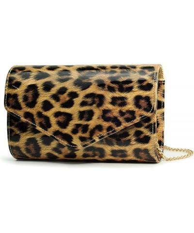 Leopard Evening Handbag Women Envelope Clutch Patent Leather Glossy Purse with Shoulder Chain Strap Brown Leopard $10.71 Even...