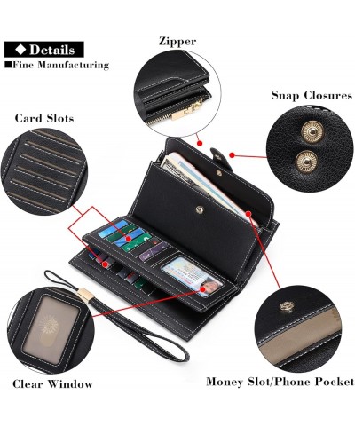 Womens Wallet RFID Blocking Leather Zip Around Wallet Large Capacity Long Purse Credit Card Clutch Wristlet C01 Black $11.27 ...