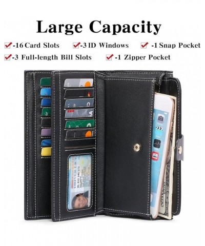 Womens Wallet RFID Blocking Leather Zip Around Wallet Large Capacity Long Purse Credit Card Clutch Wristlet C01 Black $11.27 ...