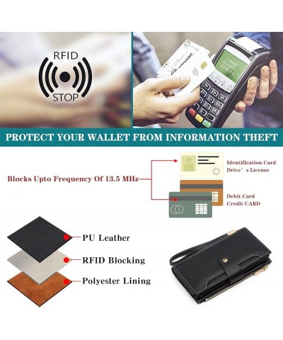 Womens Wallet RFID Blocking Leather Zip Around Wallet Large Capacity Long Purse Credit Card Clutch Wristlet C01 Black $11.27 ...