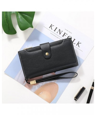 Womens Wallet RFID Blocking Leather Zip Around Wallet Large Capacity Long Purse Credit Card Clutch Wristlet C01 Black $11.27 ...