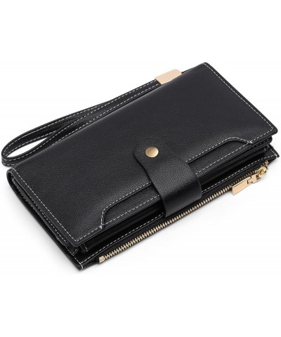 Womens Wallet RFID Blocking Leather Zip Around Wallet Large Capacity Long Purse Credit Card Clutch Wristlet C01 Black $11.27 ...