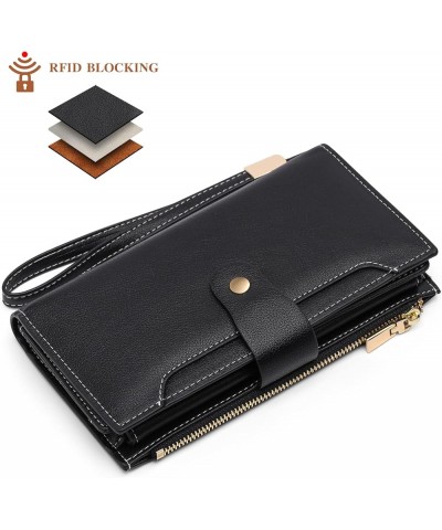 Womens Wallet RFID Blocking Leather Zip Around Wallet Large Capacity Long Purse Credit Card Clutch Wristlet C01 Black $11.27 ...