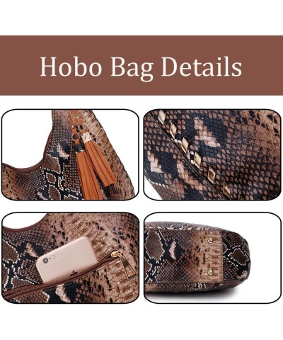 Womens Hobo Bag Faux Leather Snake Print Shoulder Bag Handbags Purse Tassel Zip Tote Bag Ladies Single Shoulder Bags Beige $3...