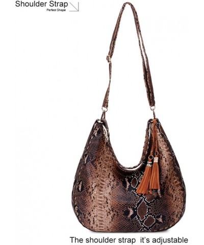 Womens Hobo Bag Faux Leather Snake Print Shoulder Bag Handbags Purse Tassel Zip Tote Bag Ladies Single Shoulder Bags Beige $3...