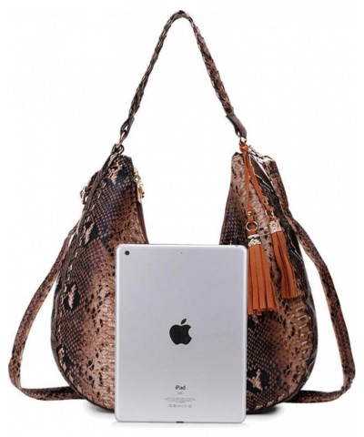 Womens Hobo Bag Faux Leather Snake Print Shoulder Bag Handbags Purse Tassel Zip Tote Bag Ladies Single Shoulder Bags Beige $3...