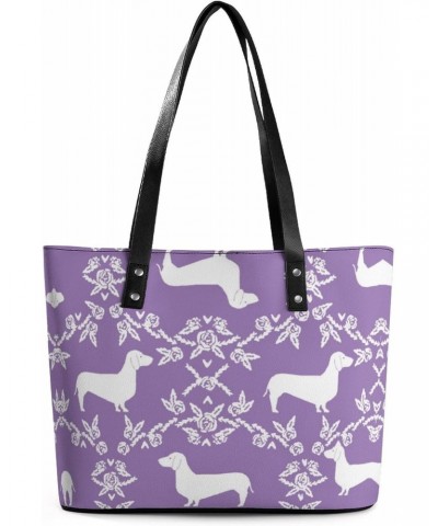 Dachshund Floral Dog Printed Purses and Handbags for Women Vintage Tote Bag Top Handle Ladies Shoulder Bags for Shopping Trav...