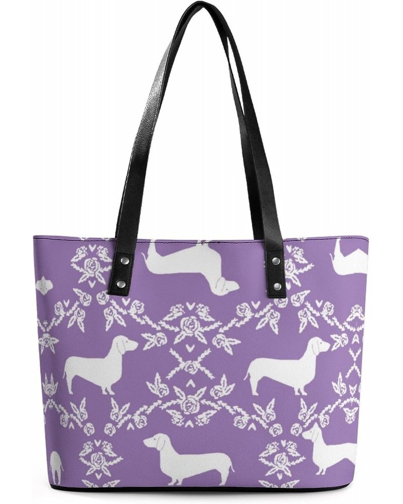 Dachshund Floral Dog Printed Purses and Handbags for Women Vintage Tote Bag Top Handle Ladies Shoulder Bags for Shopping Trav...