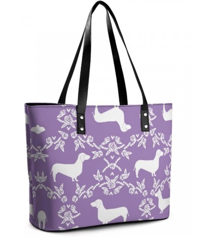 Dachshund Floral Dog Printed Purses and Handbags for Women Vintage Tote Bag Top Handle Ladies Shoulder Bags for Shopping Trav...