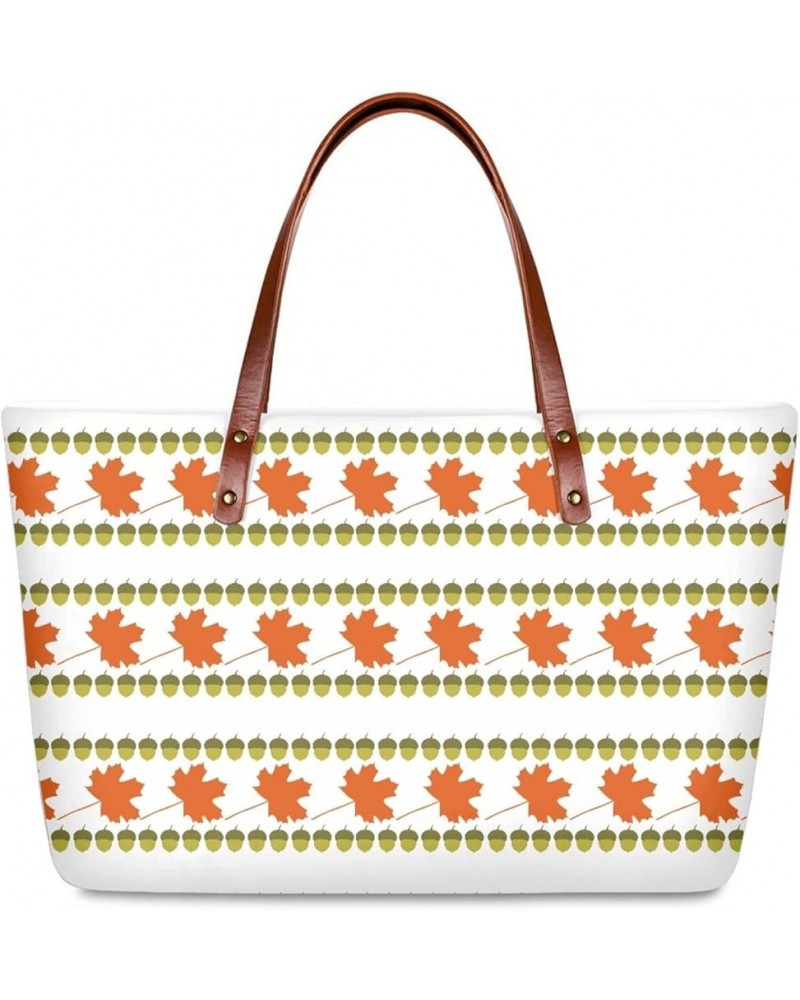 Women Tote Bag with Zipper Thanksgiving Style Polyester Washable Bags with Pocket Big Reusable Shoulder Handbag Maple Pinecon...