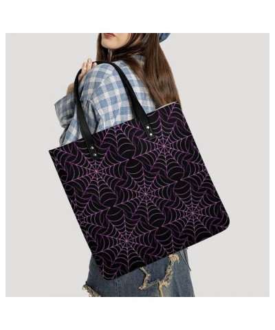 Purple Spider Web Printed Tote Bag for Women Fashion Handbag with Top Handles Shopping Bags for Work Travel $18.23 Totes